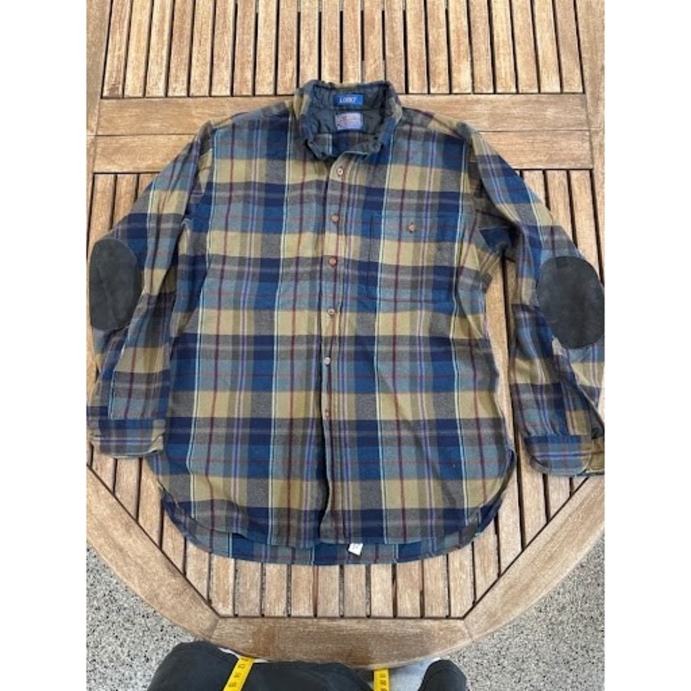 Vintage Lobo by Pendleton Plaid Virgin Wool Shirt Men's L Suede Elbow Patches US